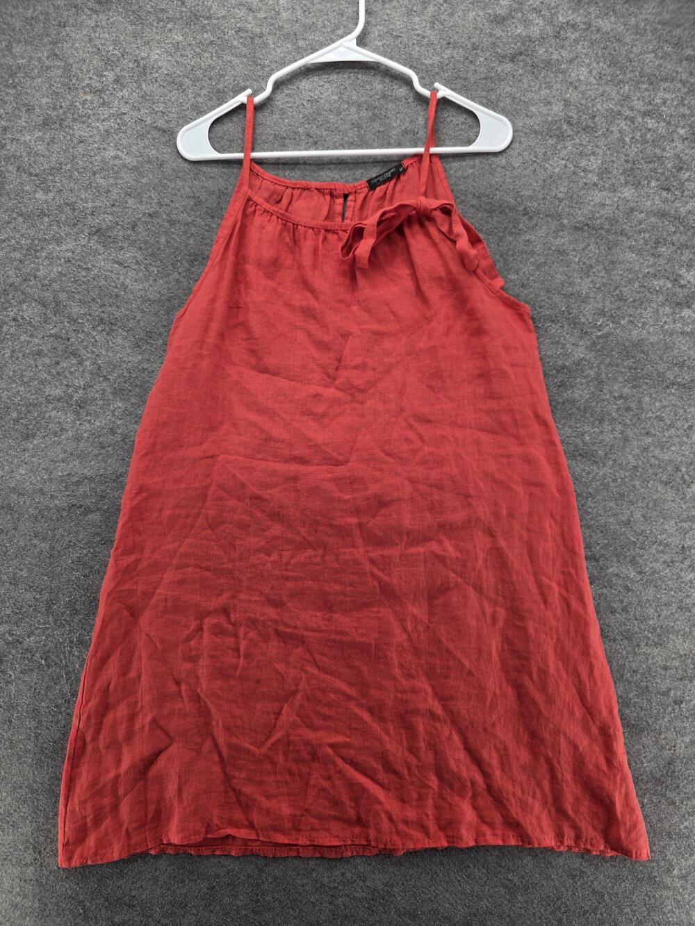 Lungo L'Arno Dress Womens M Red Sundress Short High Neck Strappy Bow Linen